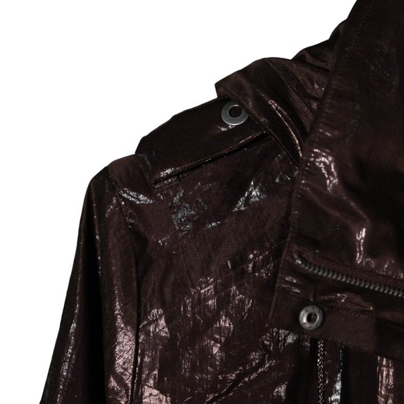 Chico's Women's Jacket Brown Waxed Full Zip Snap Button Hooded Bomber 1 US M/8 - Picture 11 of 12